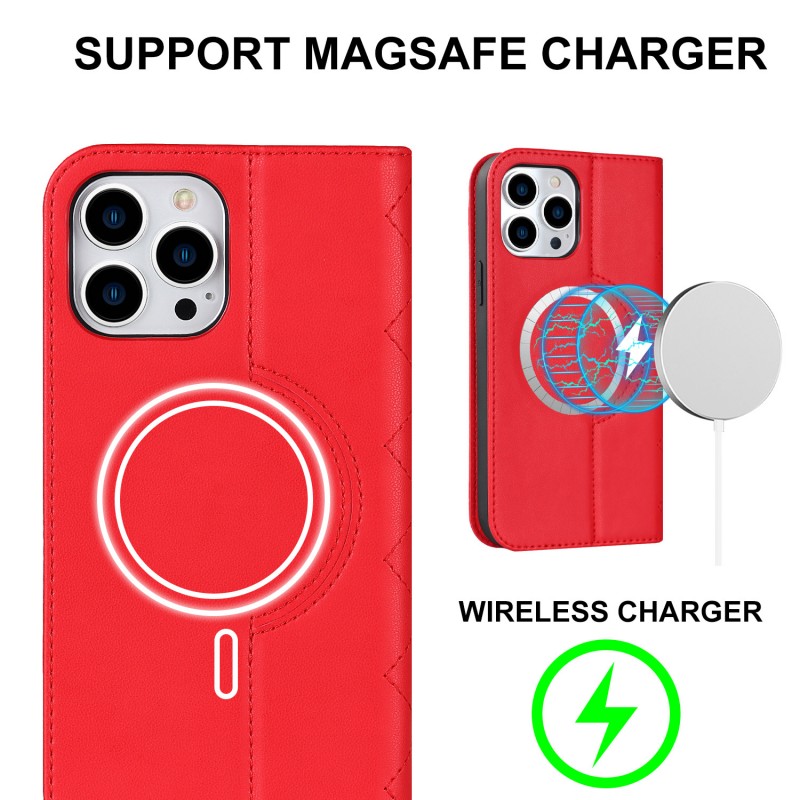 Flip Leather Phone Case for iPhone with MagSafe Wireless Charging, Card Slot